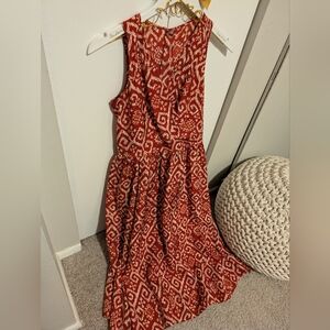 Sleeveless Rust Red Patterned Maxi Dress